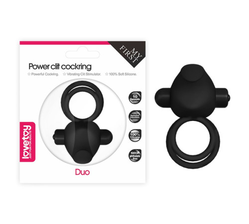 Вибро-насадка для пениса с эрекционными кольцами Power Clit Duo Silicone Cockring Black