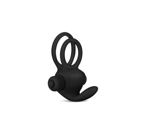 Вибро-насадка для пениса с эрекционными кольцами Power Clit Duo Silicone Cockring Black