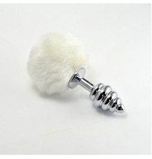 особиста пробка спиральная с помпоном Spiral Pompon Metal Plug Silver White