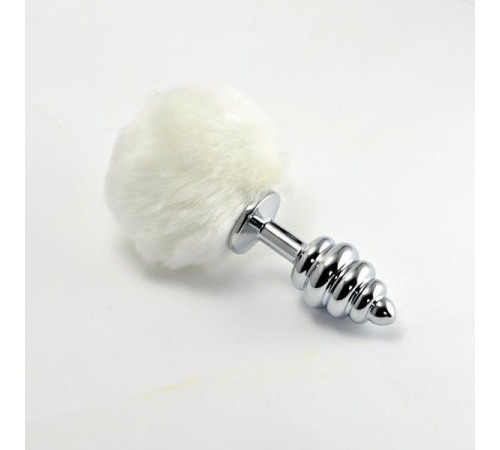 особиста пробка спиральная с помпоном Spiral Pompon Metal Plug Silver White