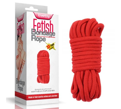 Красная веревка для связывания Fetish Bondage Rope, 10 метров