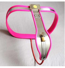 Female Adjustable Curve-T Stainless Steel Premium Chastity Belt with Locking Cover Removable PINK