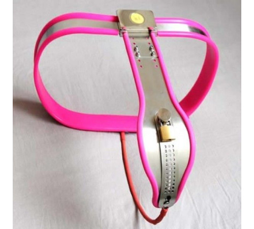 Female Adjustable Curve-T Stainless Steel Premium Chastity Belt with Locking Cover Removable PINK