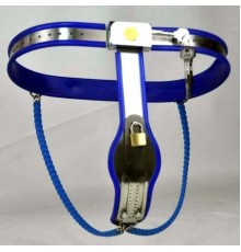 Female Adjustable Model-Y Stainless Steel Premium Chastity Belt Locking Cover Removable BLUE