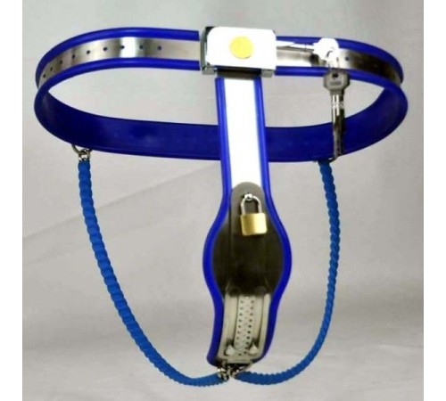 Female Adjustable Model-Y Stainless Steel Premium Chastity Belt Locking Cover Removable BLUE