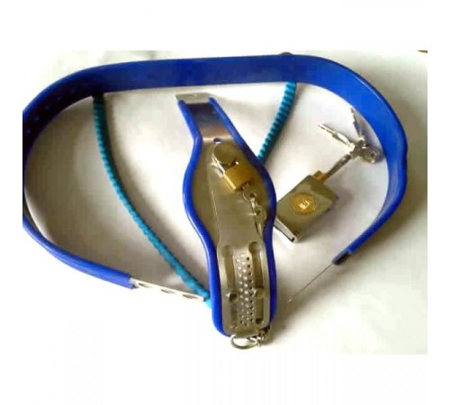 Female Adjustable Model-Y Stainless Steel Premium Chastity Belt Locking Cover Removable BLUE