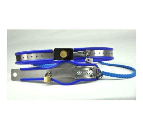 Female Adjustable Model-Y Stainless Steel Premium Chastity Belt Locking Cover Removable BLUE