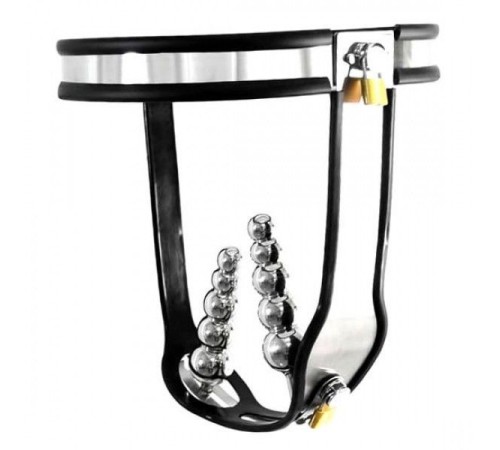 Female Adjustable Model-T Stainless Steel Chastity Belt with Locking Vaginal and Anal Plug Removable