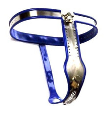 Female Adjustable Model-T Stainless Steel Premium Chastity Belt with Locking Cover Removable BLUE