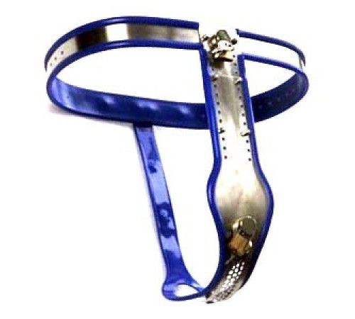 Female Adjustable Model-T Stainless Steel Premium Chastity Belt with Locking Cover Removable BLUE