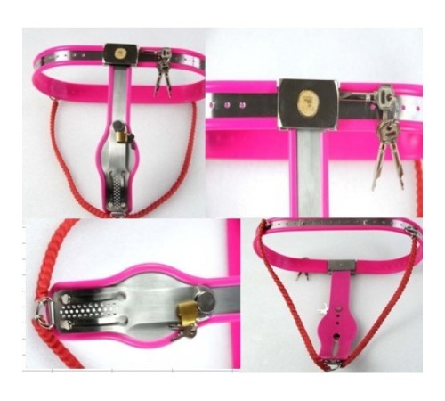 Female Adjustable Model-Y Stainless Steel Premium Chastity Belt Locking Cover Removable PINK