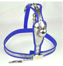 Male Fully Adjustable Model-T Stainless Steel Premium Chastity Device with Hole Cage Cover BLUE Plug