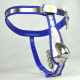 Male Fully Adjustable Model-T Stainless Steel Premium Chastity Device with Hole Cage Cover BLUE Plug