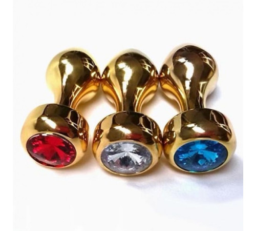 Золотистая алюминиевая особиста пробка с синим кристаллом Golden Aluminum Jeweled Anal Plug