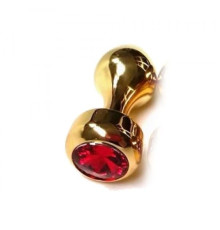 Золотистая алюминиевая особиста пробка с красным кристаллом Golden Aluminum Jeweled Anal Plug