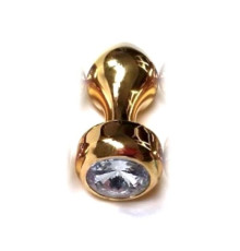 Золотистая алюминиевая особиста пробка с прозрачным кристаллом Golden Aluminum Jeweled Anal Plug