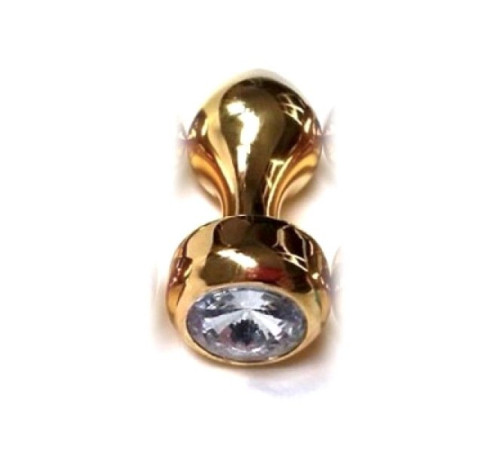 Золотистая алюминиевая особиста пробка с прозрачным кристаллом Golden Aluminum Jeweled Anal Plug