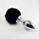 Большая металлическая пробка с черным пушком Pompon Metal Plug Large Silver