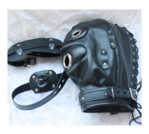 Закрытая кожаная маска Blackout Bondage Hood Removable Gag