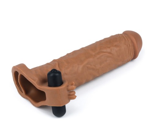 Вибронасадка на  удлиняющая Pleasure X Tender Vibrating Penis Sleeve Brown