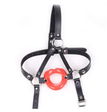 Red Rubber Lip Shape Faux Leather Harness Open Mouth Gag