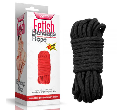 Черная веревка для связывания Fetish Bondage Rope, 10 метров