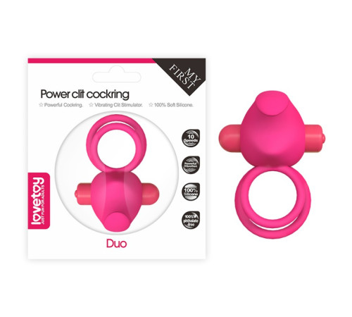 Вибро-насадка для пениса с эрекционными кольцами Power Clit Duo Silicone Cockring Pink