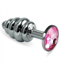 Рельефная особиста пробка с розовым камнем Rosebud Spiral Metal Plug