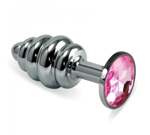 Рельефная особиста пробка с розовым камнем Rosebud Spiral Metal Plug