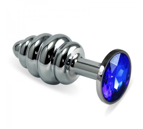 Рельефная особиста пробка с синим камнем Rosebud Spiral Metal Plug