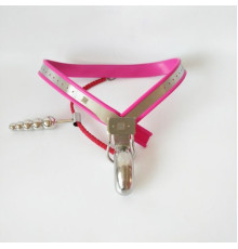 Male Adjustable Model-Y Stainless Steel Premium Chastity Belt with Chian and Plug - PINK