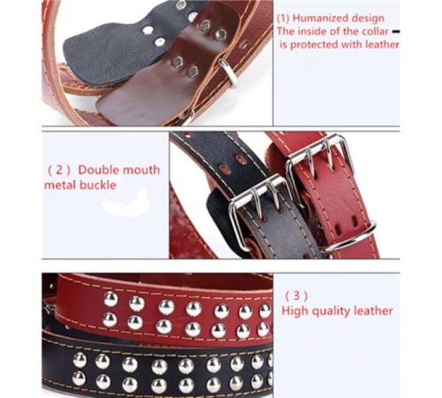 High quality leather collar with traction leather chain - red