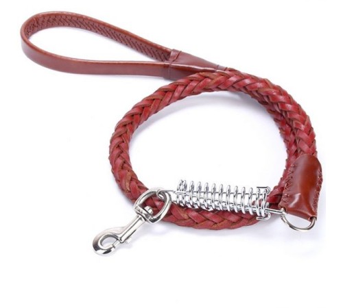 High quality leather collar with traction leather chain - red