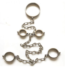 Stainless Steel Handy Handcuffs Hand and Foot Neck Has Metal Chain - Man