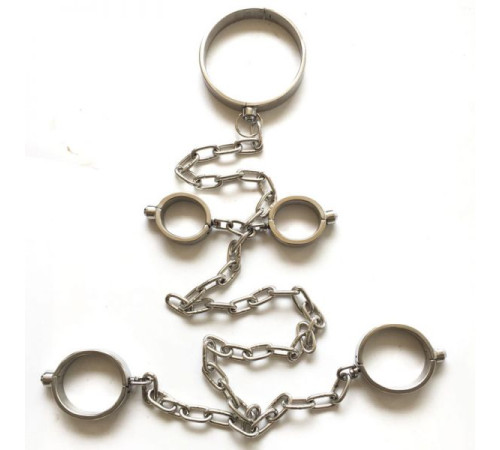 Stainless Steel Handy Handcuffs Hand and Foot Neck Has Metal Chain - Man