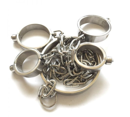 Stainless Steel Handy Handcuffs Hand and Foot Neck Has Metal Chain - Man