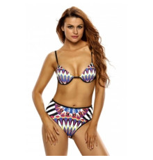 Multicolor Tribal Print 2pcs High Waist Swimsuit