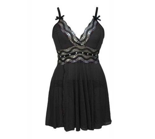 Plus Size Black Mesh and Metallic Lace Babydoll