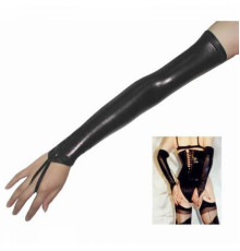 Black Springy Spandex-latex Long Gloves Showing Hands