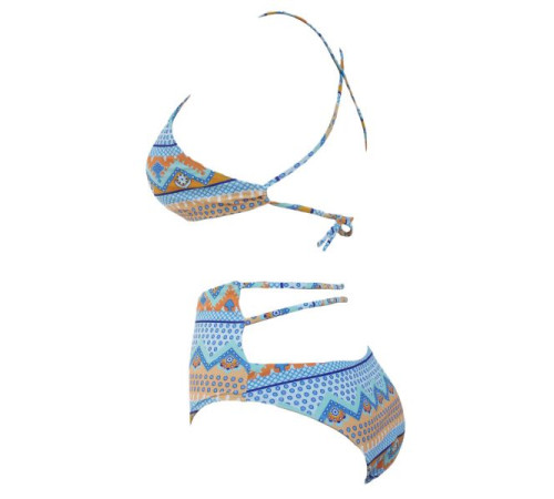 Halter Cut out Mix Printed High Waist Bottom Bikini