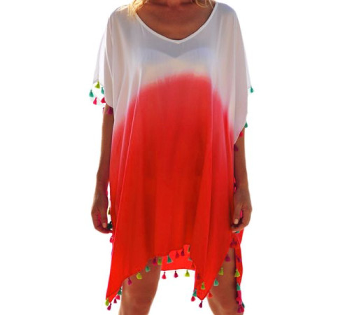 White Orange Tassel Beach Cover up