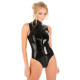 Women Black Sleeveless Leather Bodysuit