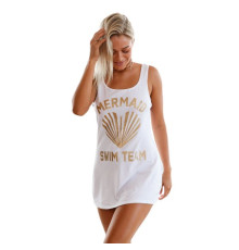 White Graphic Tank Swim Cover Up Dress