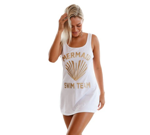 White Graphic Tank Swim Cover Up Dress