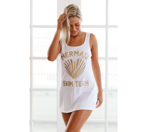 White Graphic Tank Swim Cover Up Dress