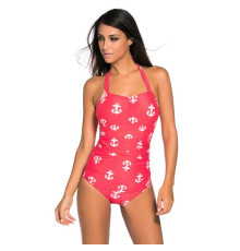 Vintage Inspired 1950s Style Red Anchor Teddy Swimsuit