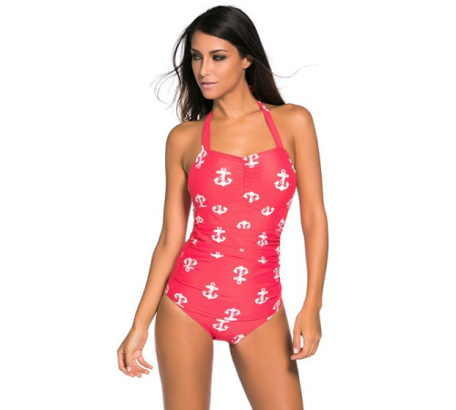 Vintage Inspired 1950s Style Red Anchor Teddy Swimsuit