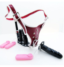 Leather vibrance Silicone dildos Three Removable Red