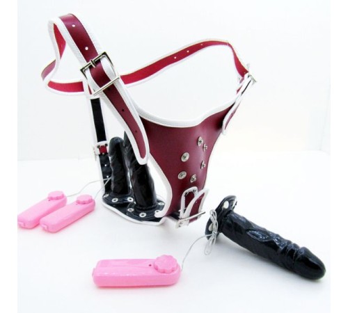 Leather vibrance Silicone dildos Three Removable Red