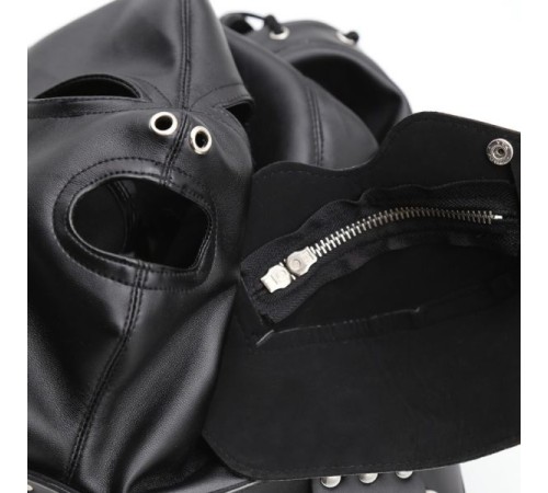 Кожаная черная маска с вырезами для глаз и молнией Removable Zipper Mask